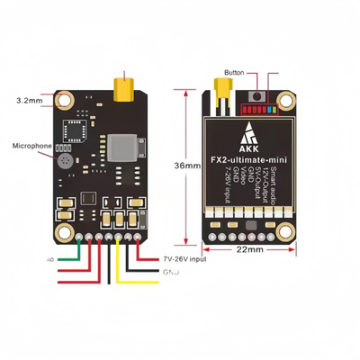AKK Ultra Long Range FPV VTX 1.2W FX2 Ultimate Mini 5.8GHz 37CH Беспроводной видеопередатчик