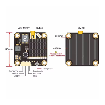 AKK 2W 5.8G FPV видеопередатчик 37CH 25mW/200mW/600mW/1000/2000mW переключаемый VTX для дрона